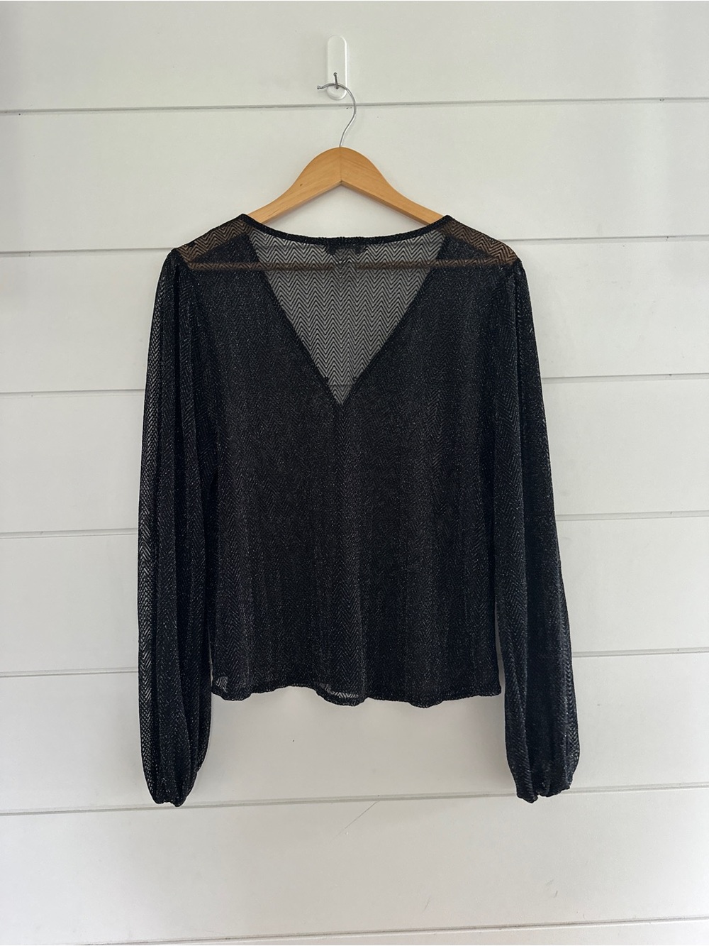 Sheer Sparkly Button Down Blouse Top - Black - Size Large